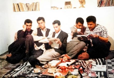 From right to left: Gholam-Hossein Farnoud, Samad Behrangi, Ali Zakheri and Abbasali Rezai. (Farnoud's personal archive). Photo was colored by Aria E. Torkanbouri